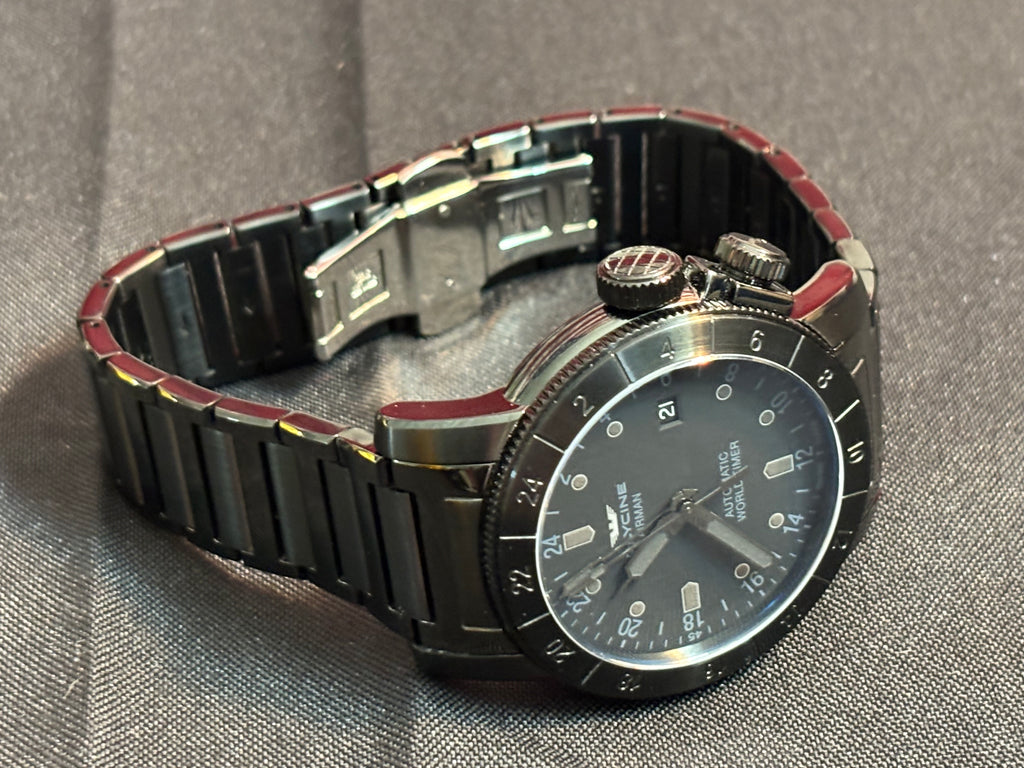 Glycine Airman Gl0153 world time black pvd mens watch