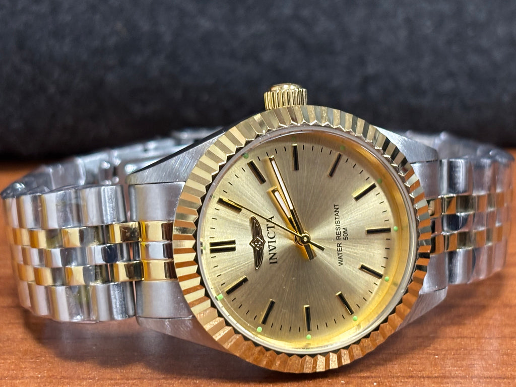 Invicta Specialty gold 36mm ladies quartz watch on two tone jubilee bracelet #29405