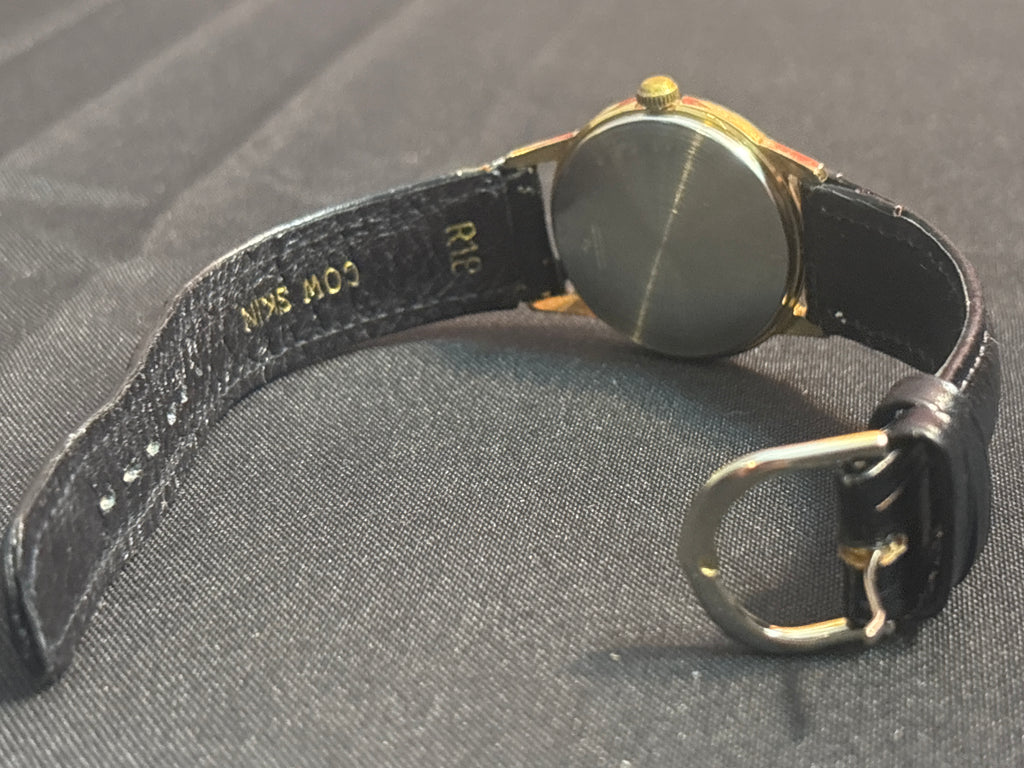 Vintage Helbros 34mm mechanical mens watch on blk leather strap