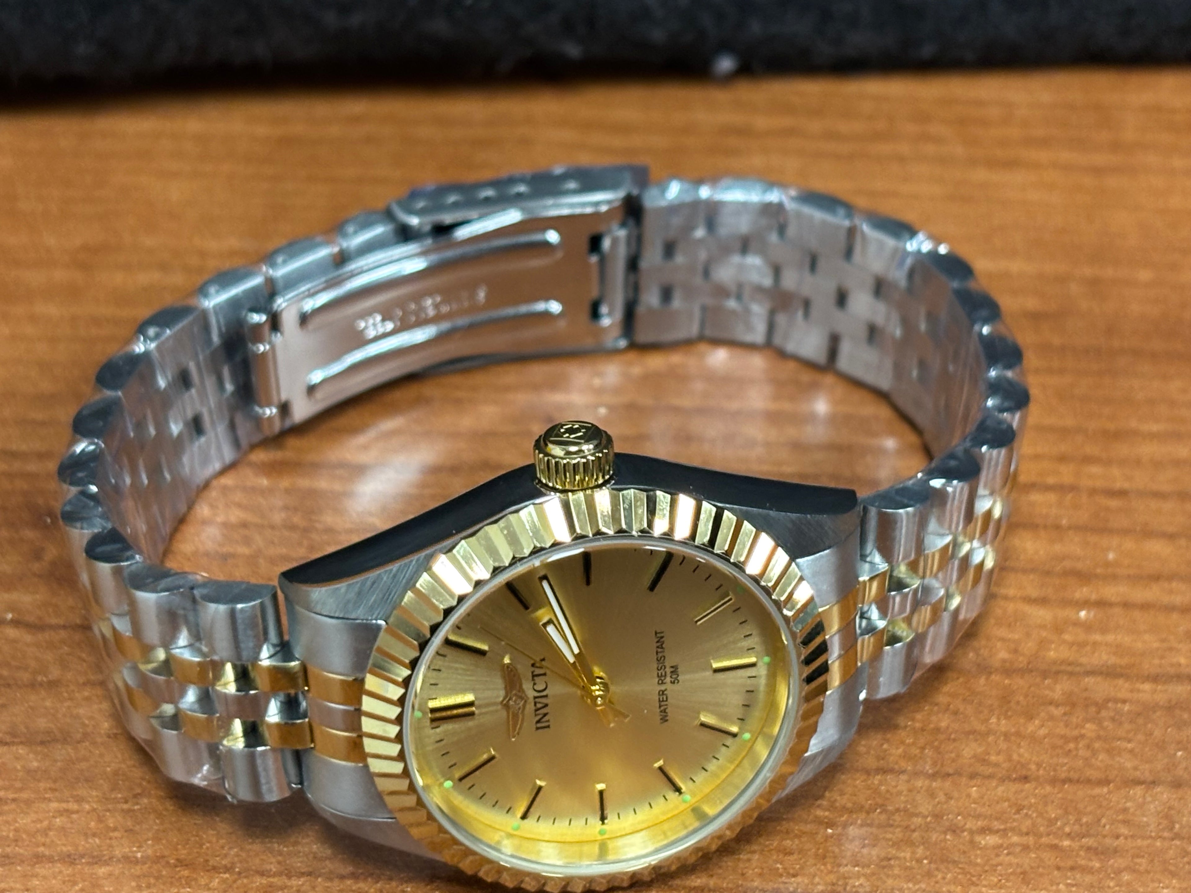 Invicta Specialty gold 36mm ladies quartz watch on two tone jubilee bracelet #29405
