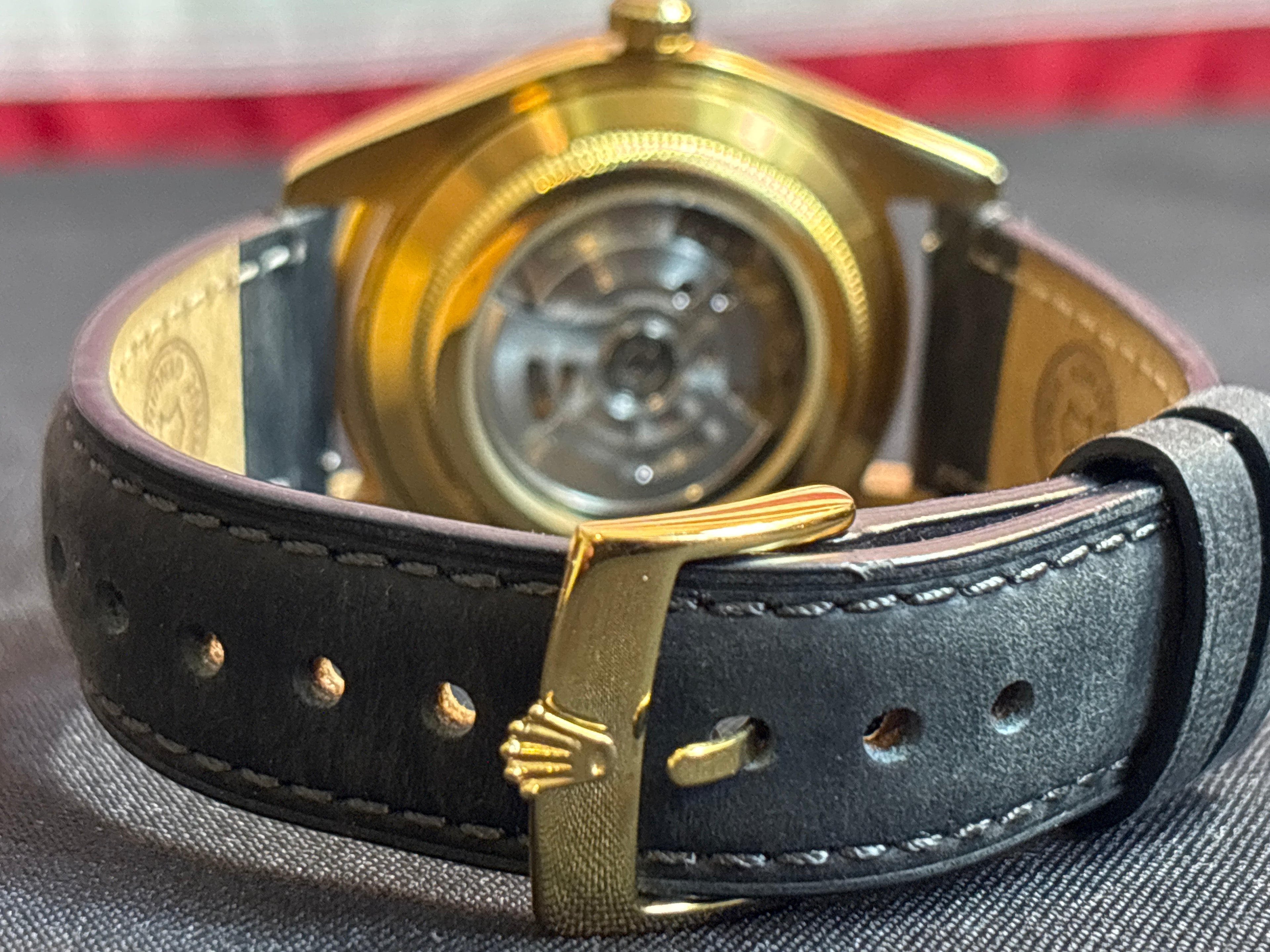 Mod Rolex theme Presidential on black leather strap-