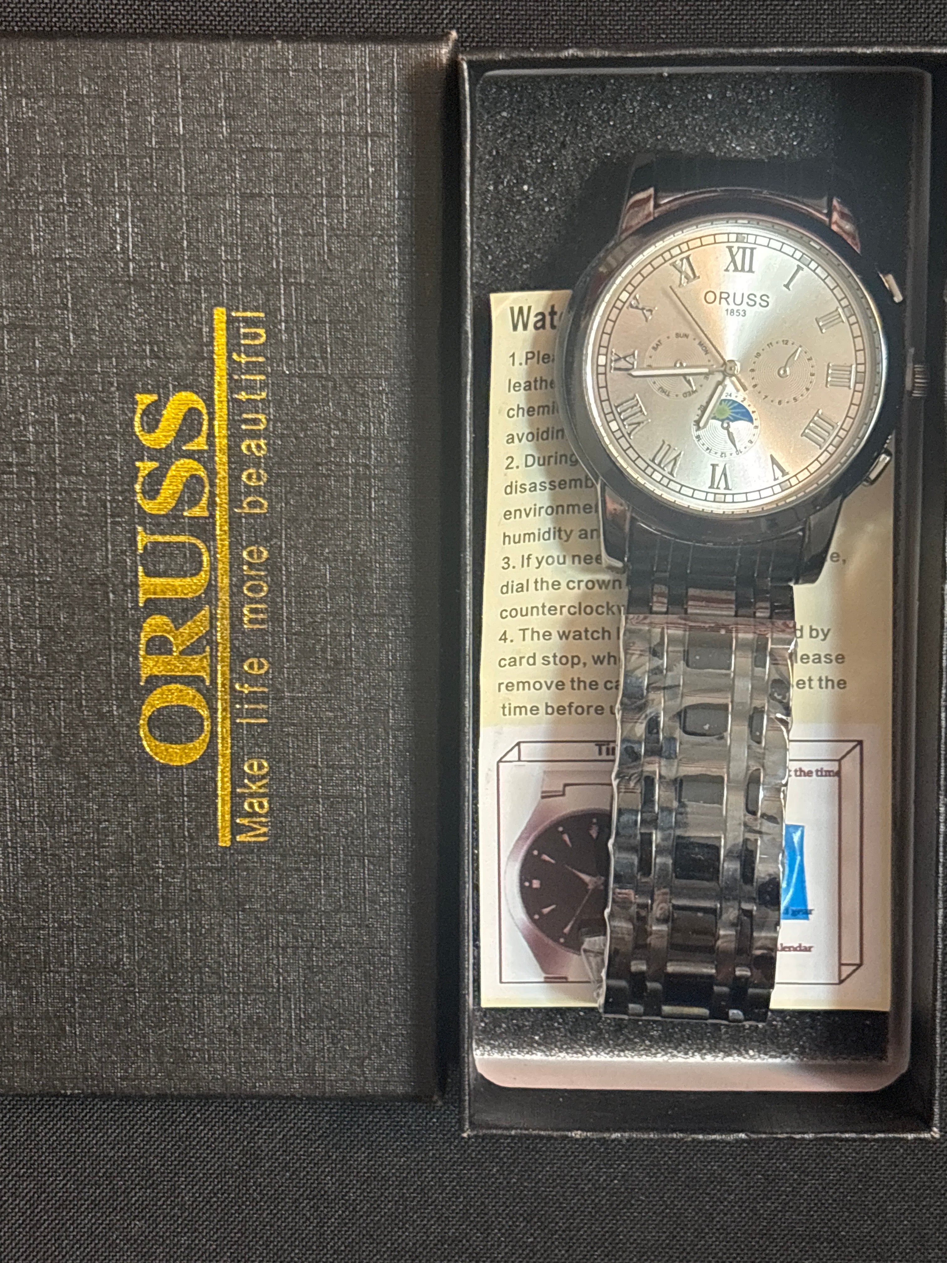 Oruss black/silver quartz watch