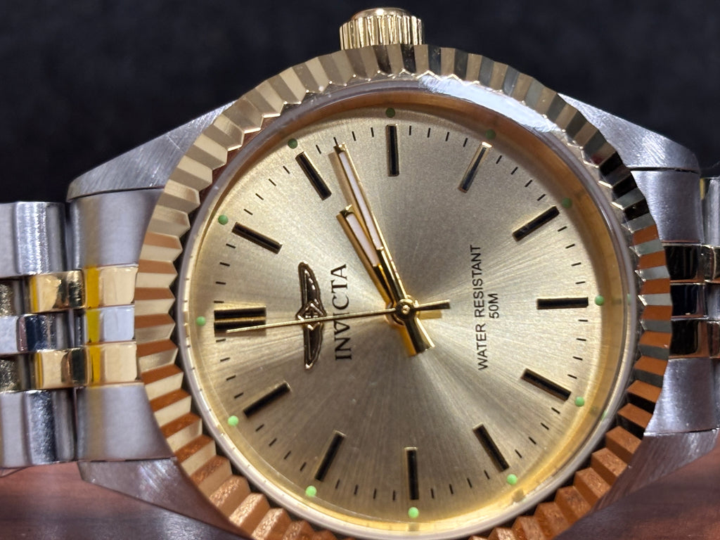 Invicta Specialty gold 36mm ladies quartz watch on two tone jubilee bracelet #29405