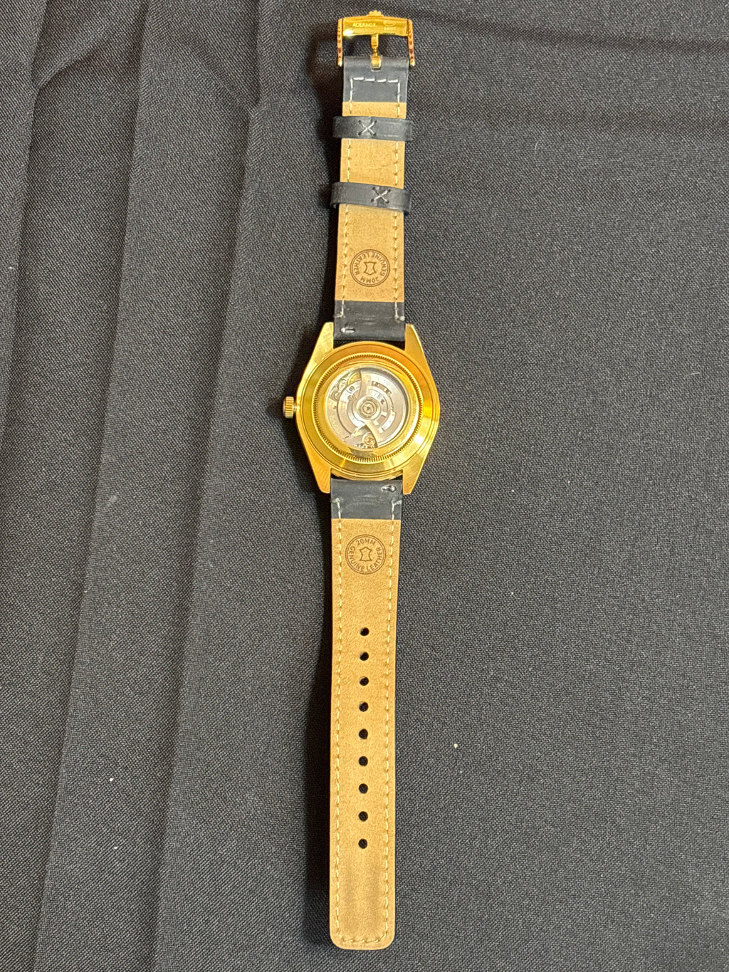 Mod Rolex theme Presidential on black leather strap-