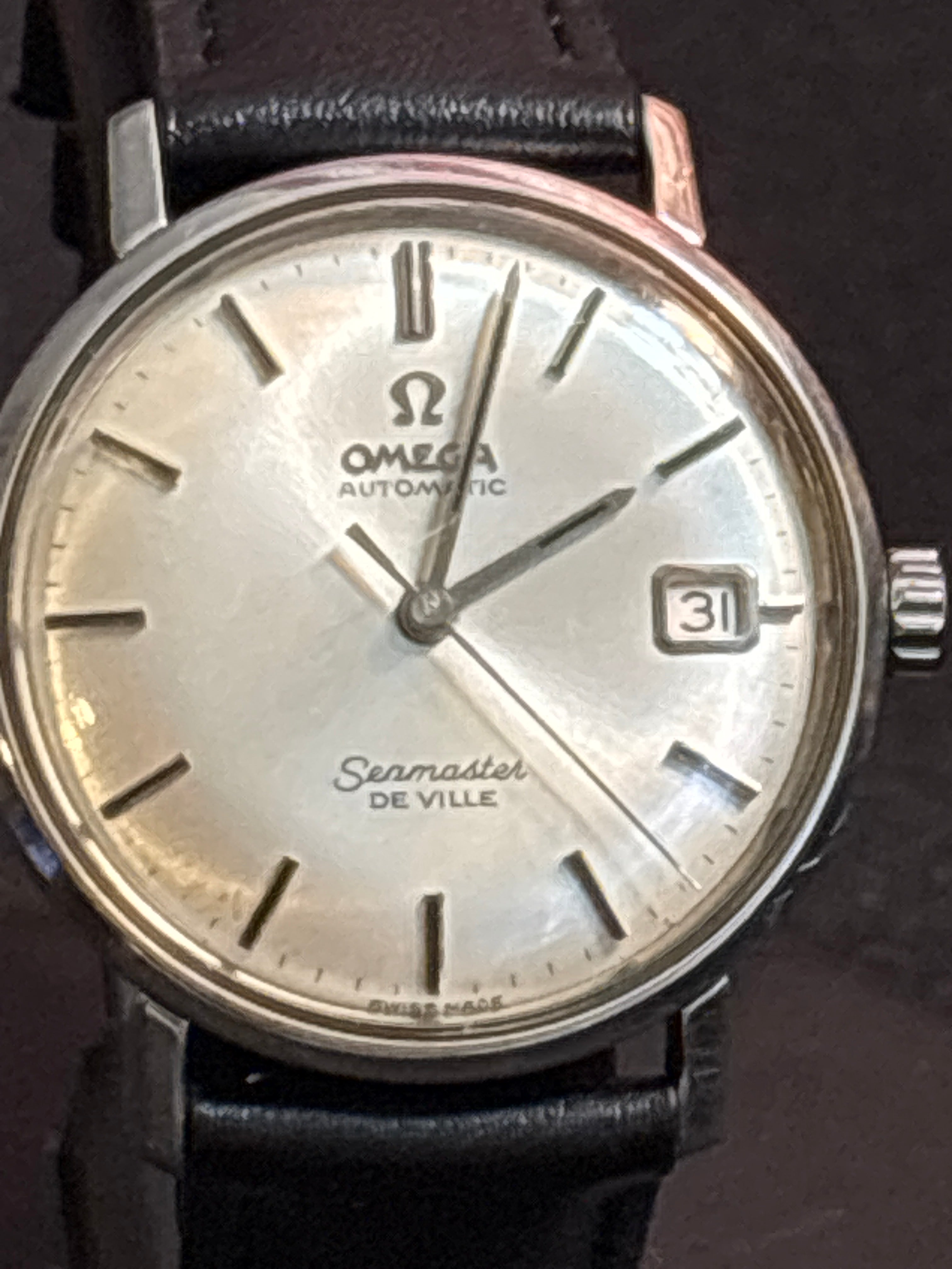 Original Omega Deville date Automatic/blk leather strap-omega buckle.