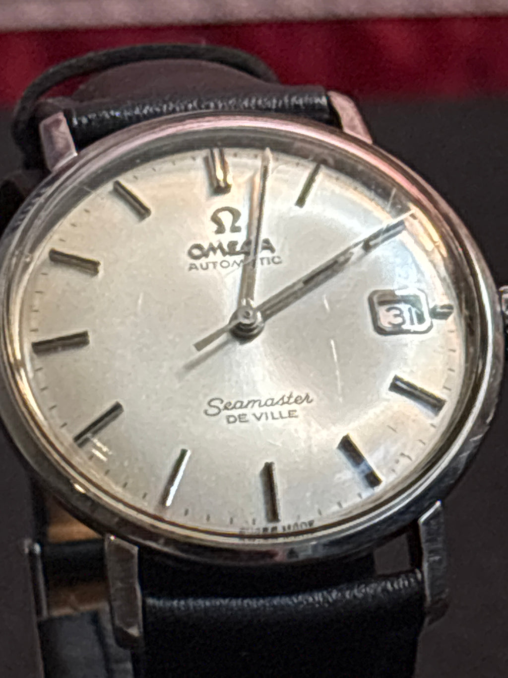 Original Omega Deville date Automatic/blk leather strap-omega buckle.