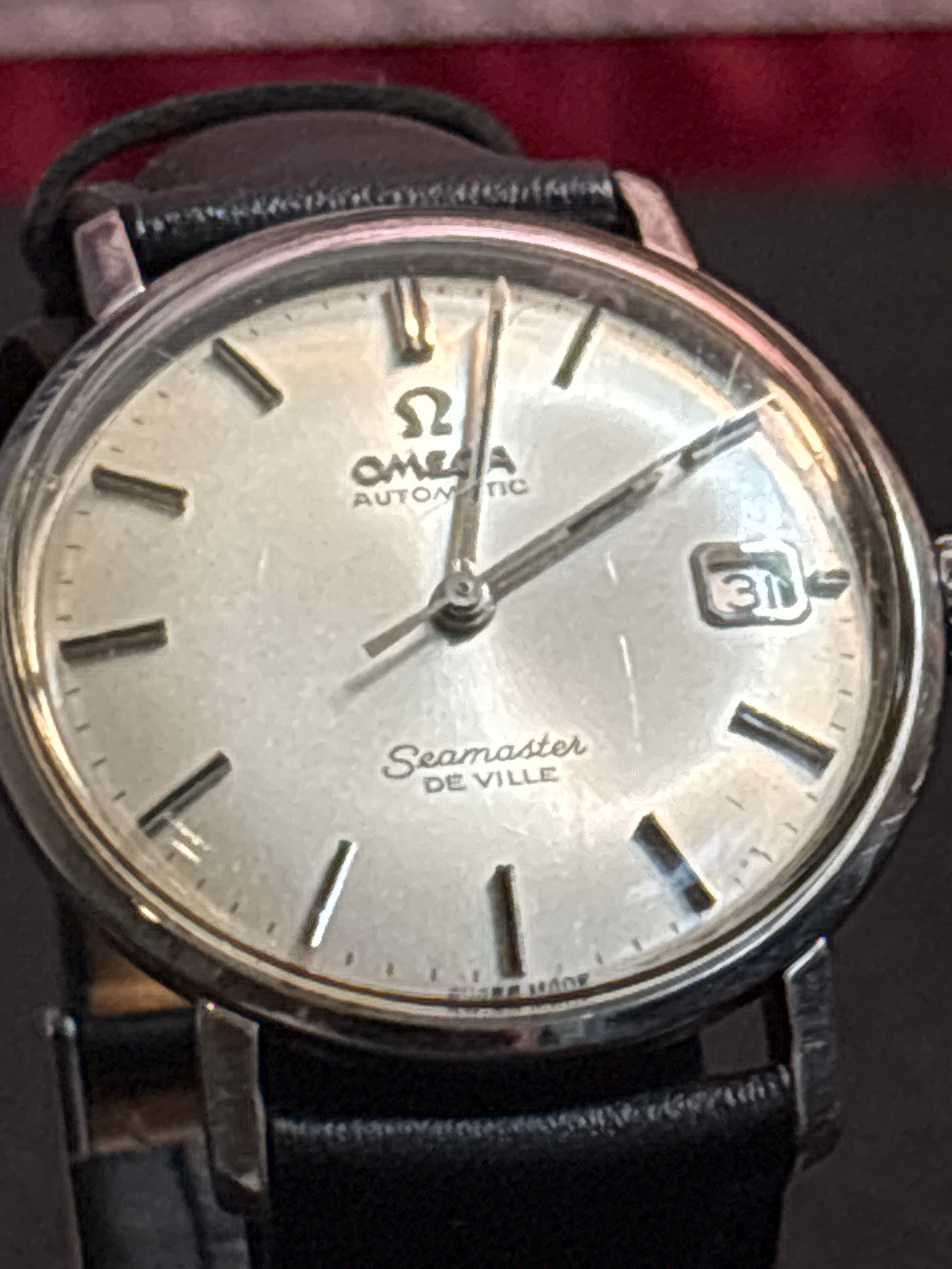 Original Omega Deville date Automatic/blk leather strap-omega buckle.