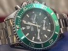 Invictas MP Mpw-0088 42mm Blk/Green Chrono Quartz Mens Watch On SS Bracelet