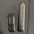 Tissot band/strap Black leather with orange stitch, curved ends, Genuine 24/22mm