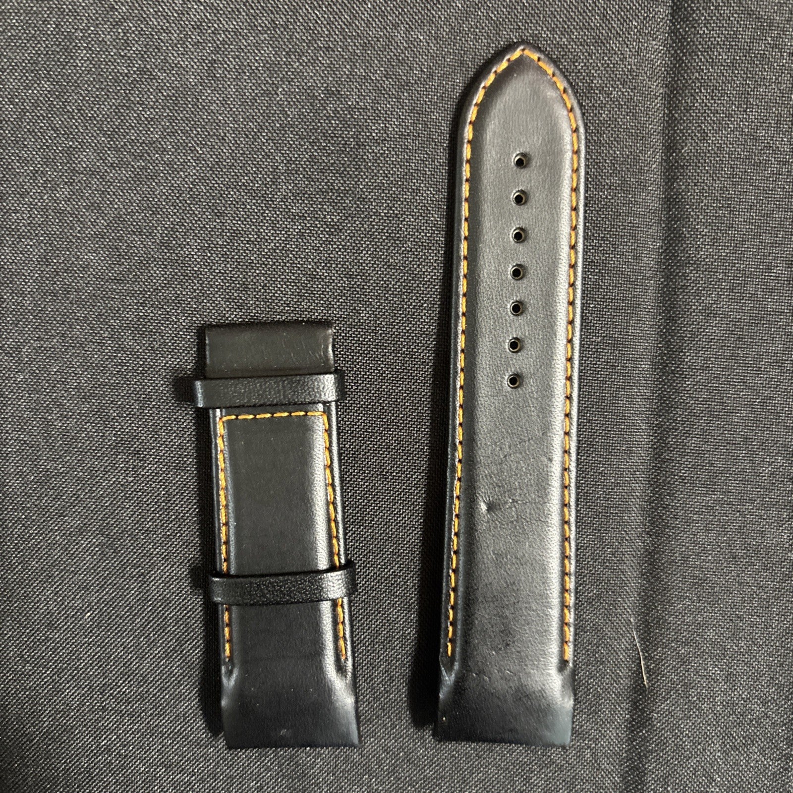 Tissot band/strap Black leather with orange stitch, curved ends, Genuine 24/22mm