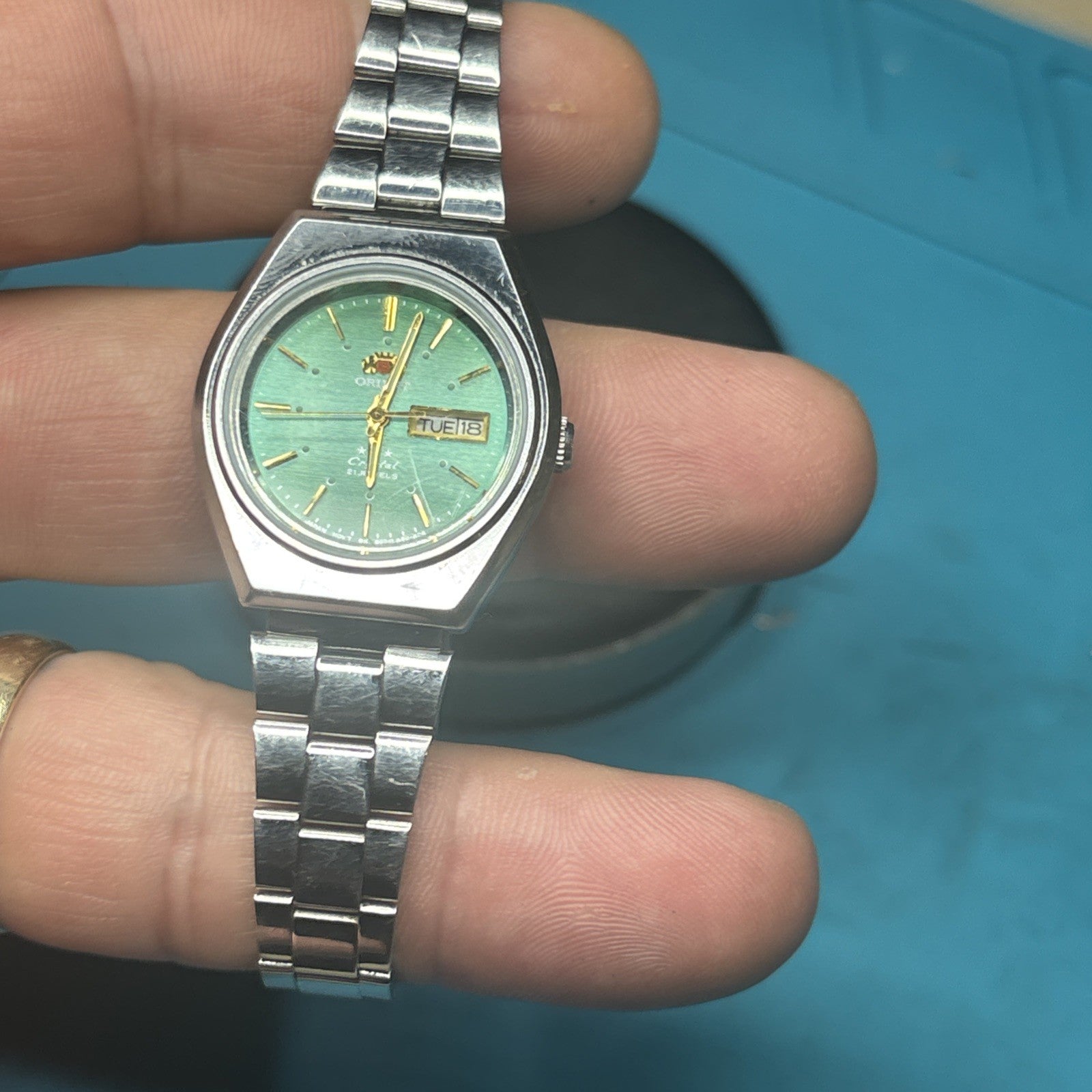 Orient 3 Star Green  Automatic Ladies Watch SS bracelet