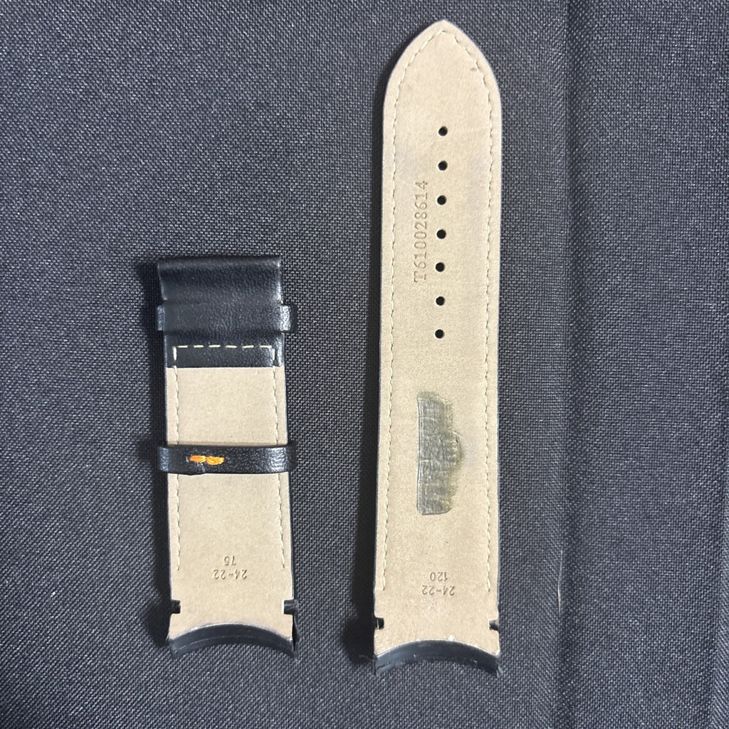 Tissot band/strap Black leather with orange stitch, curved ends, Genuine 24/22mm
