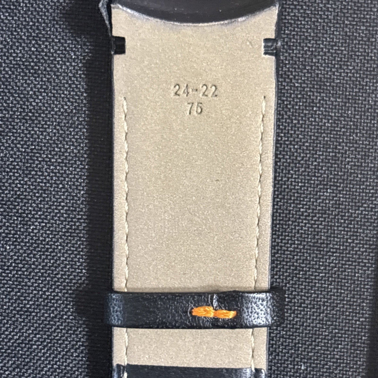 Tissot band/strap Black leather with orange stitch, curved ends, Genuine 24/22mm
